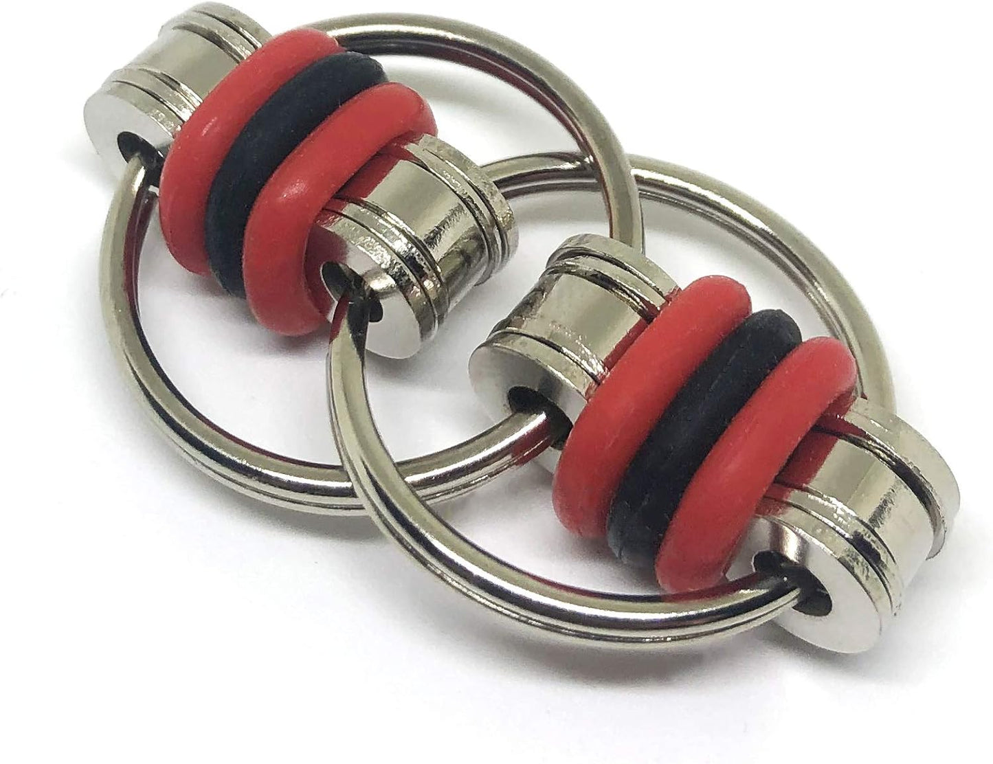 Fidget Roller Chain Toys with Metal and Silicone Rings - Stress Relief Perfect for ADHD, ADD, Anxiety in Office, School Stocking Stuffers Gifts (Red, Black)