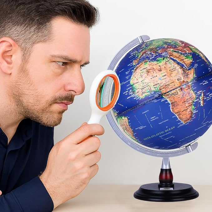 12” Raised Relief World Globe with LED Light, Desk Globe with Wood Base & Metal Meridian,Educational Geography Tool for Students, Teachers & Office Decor(Blue, 12 Inch)