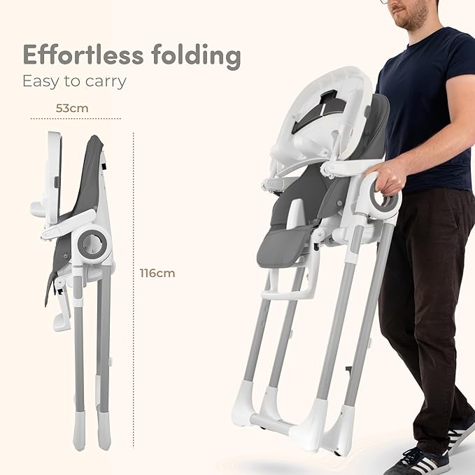 Baby High Chair Adjustable to 7 Different Heights - Foldable High Chairs for Babies and Toddlers - Silla para Comer de Bebe - Dark Grey