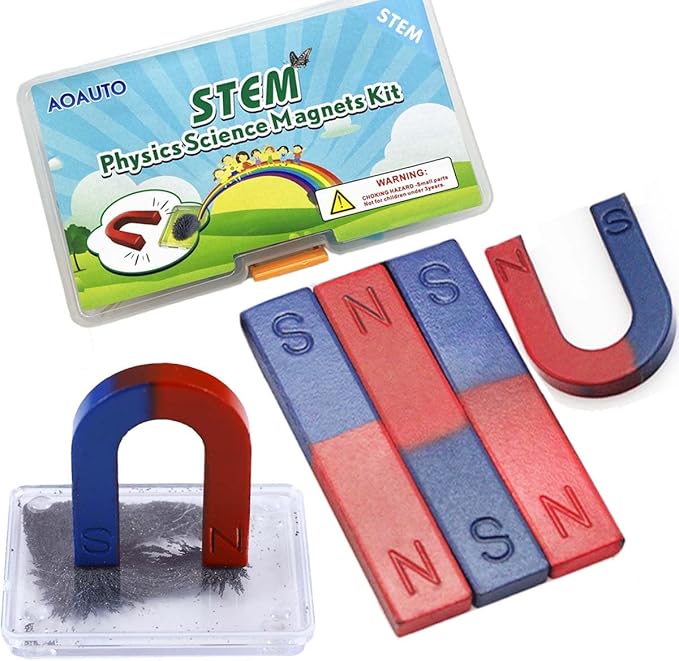Physics Science Kids Magnet Kit for Education Experiment School Home,Including Educational Bar Magnets/Horseshoe Magnets/Magnetic Powder for Kids Students Teachers