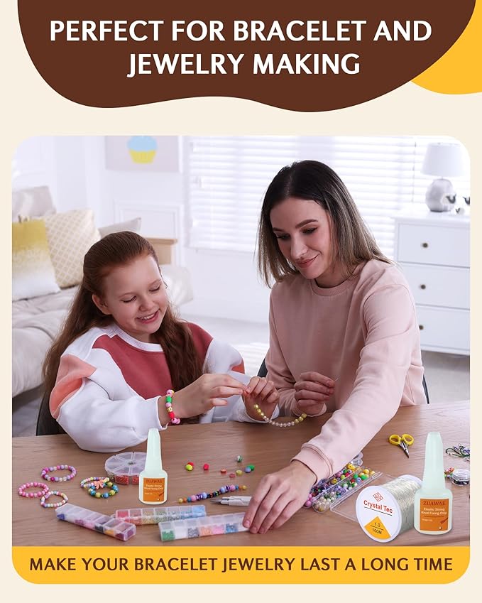ZUAWAE Jewelry Glue for Elastic String, Bracelet Glues with 1mm Elastic String for Bracelets to Clay Beads Bracelet Making Kit, Jewelrys Fixing Kit, Jewelry Making Supplies