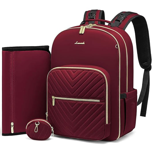 LOVEVOOK Diaper Bag Backpack, Quilted Baby Bag with Changing Pad & Pacifier Holder, Waterproof Travel Diaper Bags for Baby Boys Girls, Stylish and Large Capacity,Wine Red