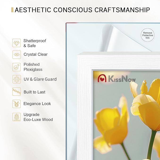 11x17 Picture Frame 2 Pack, Textured White Solid Wood, Wall Gallery Poster Frame