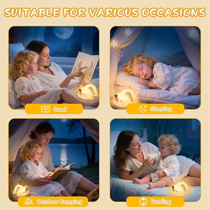 Squishy Night Light for Kids, Elephant Silicone Lamp with 4 Lullabies, Touch Control 3 Dimming Levels, 30-Min Timer, Rechargeable Cute Nightlight for Nursery, Toddler Room Decor