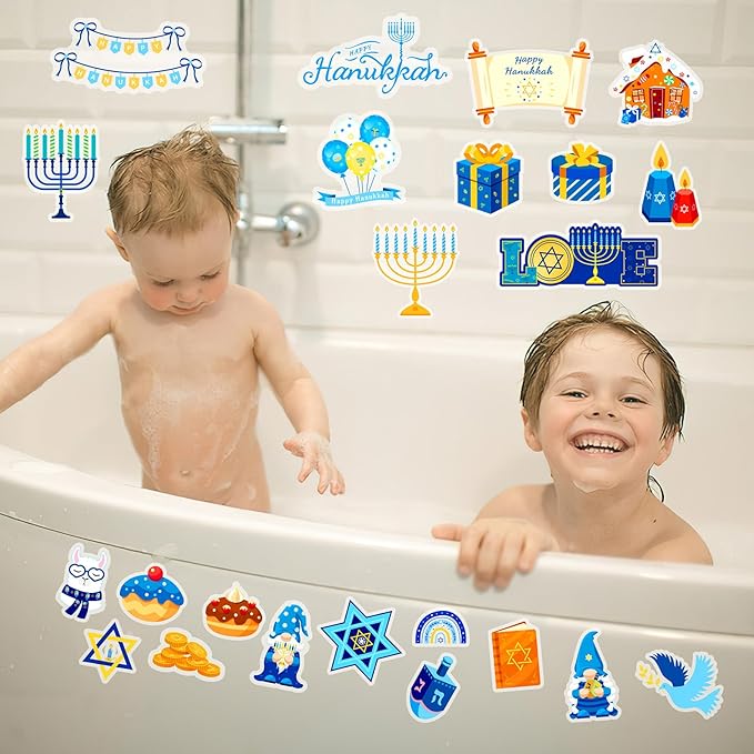 MARFOREVER 50 Pcs Hanukkah Decorations Window Gel Clings, Chanukah Window Stickers Decals Removable Reusable Hanukkah Menorah Dreidel for Adults Kids Classroom Home Chanukah Decor Party Supplies