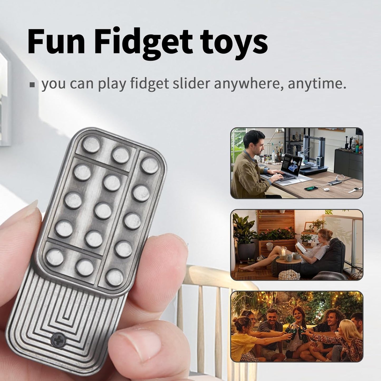 Fidget Toys Adults Metal Fidget Slider Magnetic EDC Haptic Fidget Toys for Adults - Silver