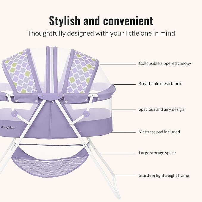 Karley Bassinet for Newborns | Award-Winning 2021 National Parenting Product & Mom’s Choice Winner | Portable Lightweight Bassinet with Adjustable Canopy, Dual-Sided Mattress & Storage Bag