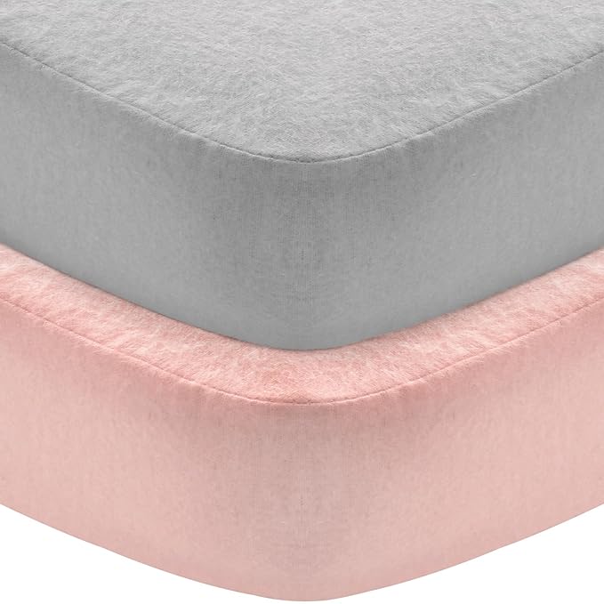 Flannel Crib Sheet 2 Pack, 100% Cotton Flannel, Heavenly Soft Fitted Sheet for Standard Crib (28" X 52") and Toddler Mattresses, Grey&Pink