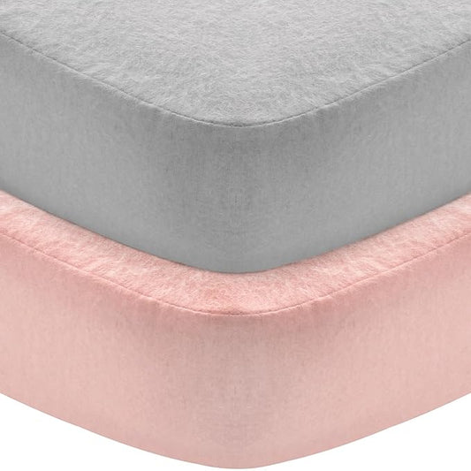 Flannel Crib Sheet 2 Pack, 100% Cotton Flannel, Heavenly Soft Fitted Sheet for Standard Crib (28" X 52") and Toddler Mattresses, Grey&Pink