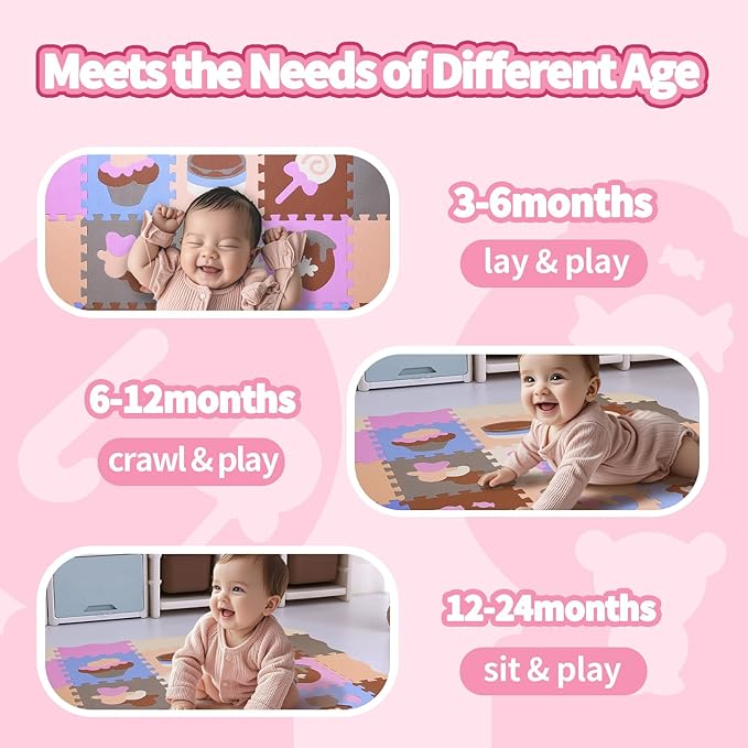 Coolcandy Baby Play Mat, 25Pcs Interlocking Puzzle Floor Mat, with Safety Fence - 0.4" Thick Non-Toxic EVA Foam Play Mat, for Infants & Toddlers 3-36 Months, Soft Puzzle Tiles for Play Areas