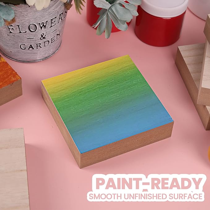 (12-Pack) - 4” x 4” Wooden Blocks for Crafts - 1-Inch Thick Square MDF Blocks - Smooth Surface with Wood Grain Pattern - Highly Customizable Blank Wood Squares