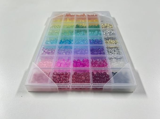 Funtopia Glass Beads for Bracelets 6mm, 1396pcs Bracelet Making Kit 34 Colors Glass Beads for Jewelry Making, Crystal Beads for Bracelets DIY Crafts with Spacer Beads and Charms