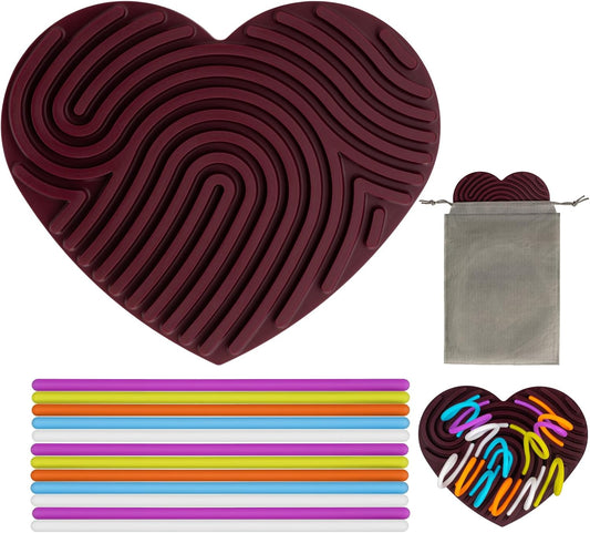 Sensory Activity Board,Fidget Toys for Kids 3+,Silicone Sensory Toys for Calming, Stress, Anxiety, ADHD,Autism,Promotes Focus,with Travel Bag and 13 Strings (Cherry Red, Heart-Shaped)