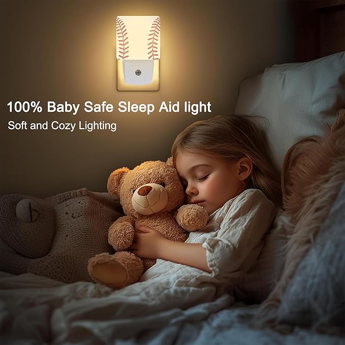 Baseball Plug in Night Light with Auto Dusk to Dawn Sensor,Warm Night Lights for Boys Girls Bedroom Bathroom Hallway Kids Room Gifts