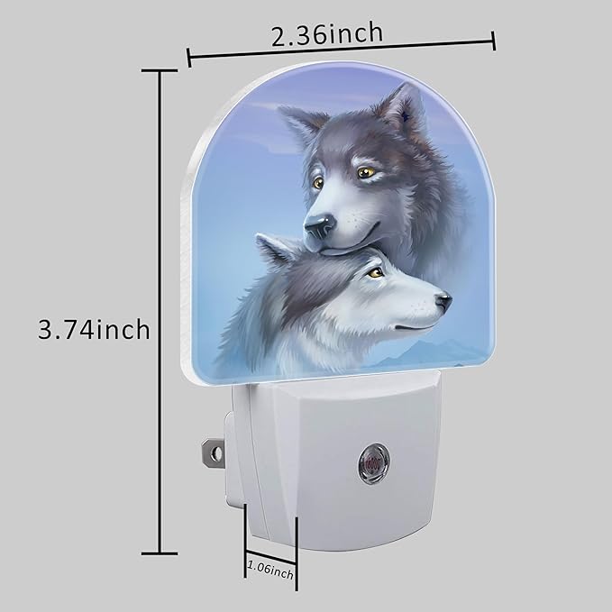 Night Light for Kids Girls Boys, Cool Wolf Couple LED Night Light Plug into Wall with Dusk to Dawn Sensor for Room Decor, Hallway, Kitchen, Bathroom, Nursery, Stairs