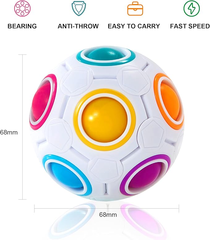 Vdealen Magic Rainbow Puzzle Ball, Fidget Ball Puzzle Brain Teaser Fidget Toy for Boys & Girls- Birthday Party Easter Valentines Christmas Stocking Stuffers for Kids Teen & Adults(White)