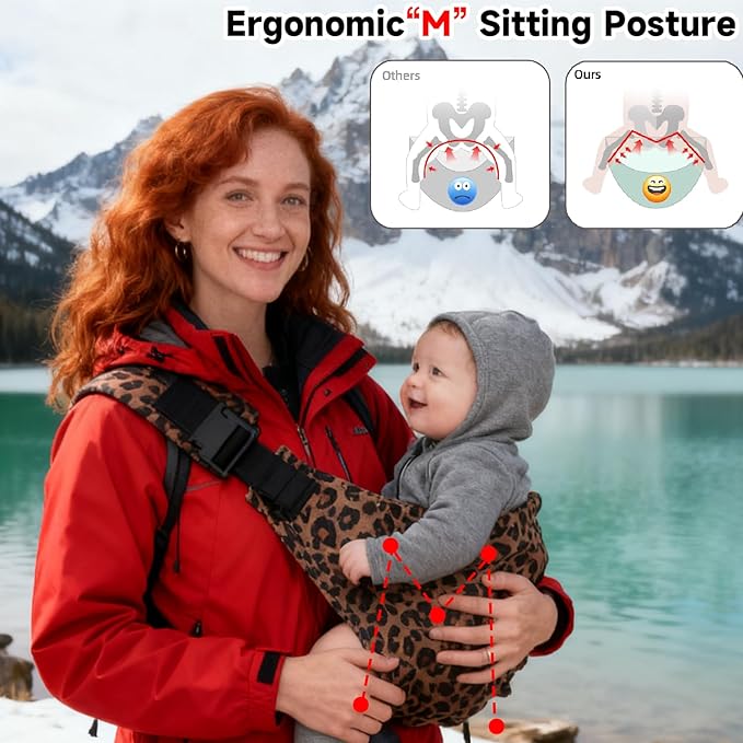 Baby Sling Carrier Adjustable Baby Sling 2025 Upgraded Toddler Sling Comfortable Baby Wrap Carriers Ergonomic-Designed, Travel Friendly Carrying 10-45 LbsLeopard