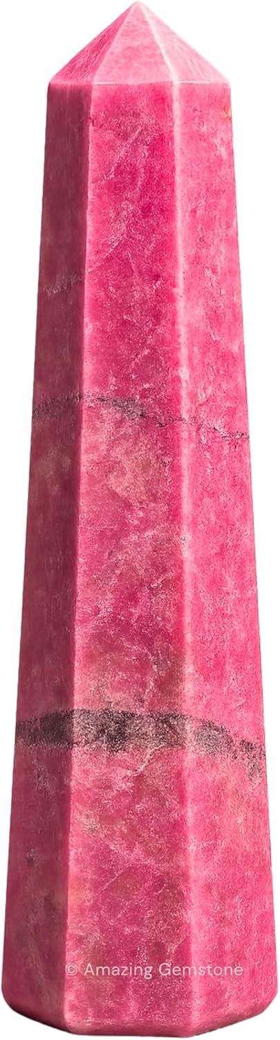 Amazing Gemstone Thulite Crystal Towers - Natural Healing Crystal Point Obelisk for Reiki Healing and Crystal Grid (3 Inch)