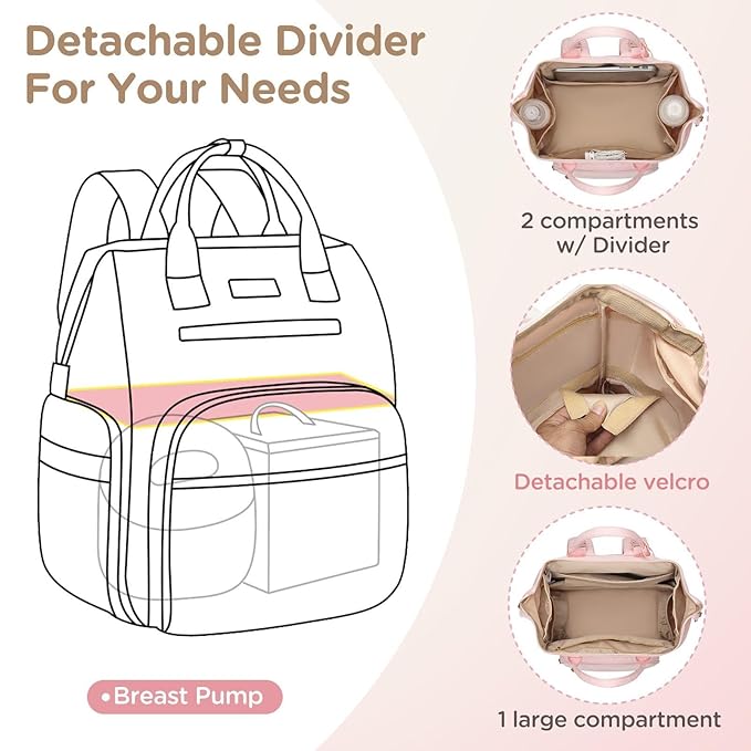 Breast Pump Bag for Spectra & Work with 14 inch Laptop Sleeve - Convertible Large Diaper Bag Backpack with Cooler Storage for Travel, Pink