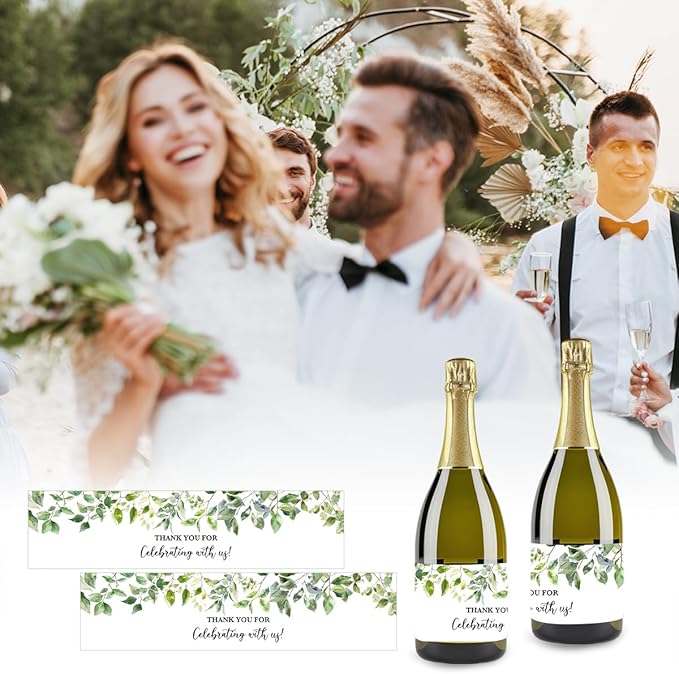 100PCS Wedding Water Bottle Labels Waterproof Greenery Floral Wraps Sticker for Water Bottle Baby Shower Bottle Label for Bridal Shower Party Thanks A10