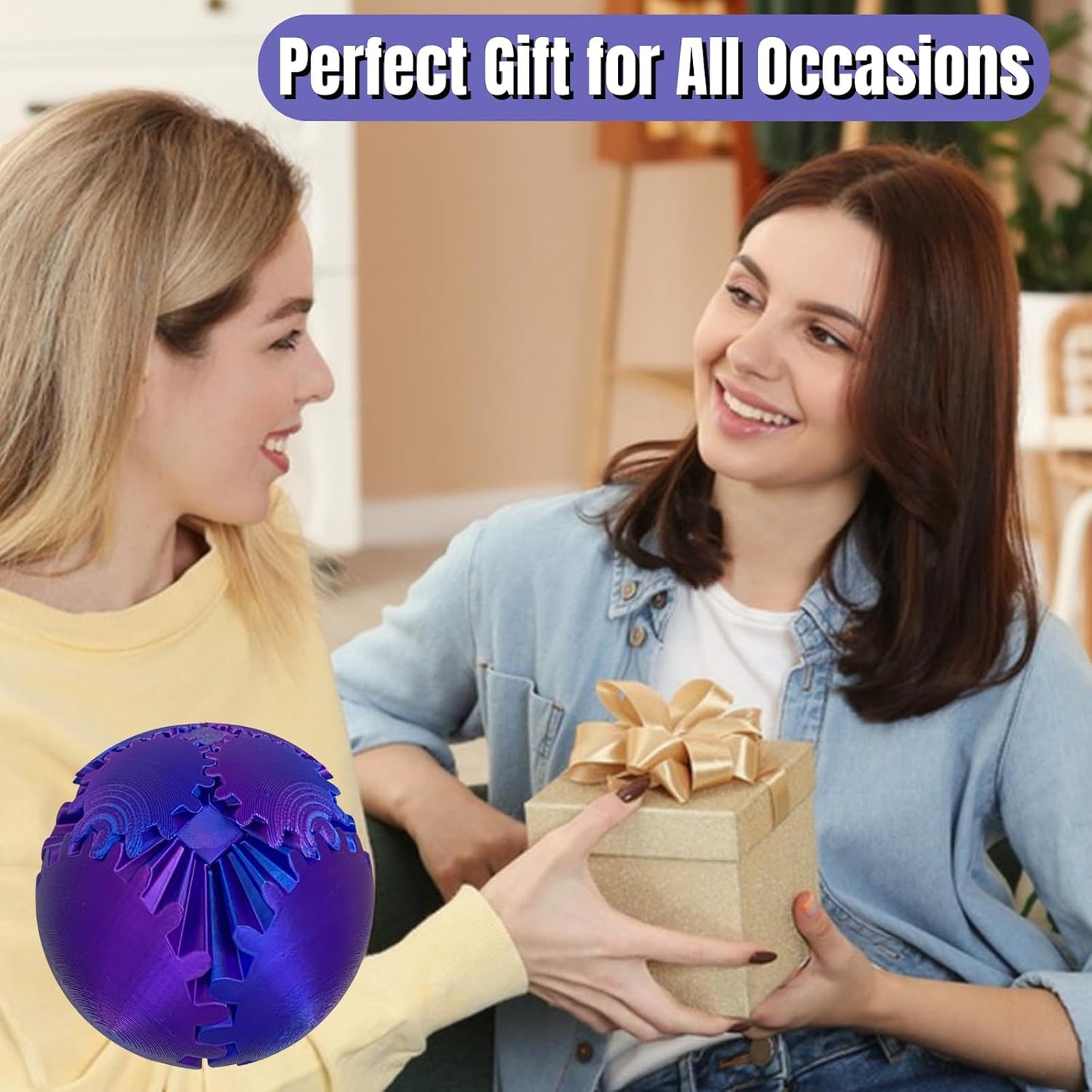 Gear Ball-3D Printed Gear Ball, 2024 New Gear Ball for ADHD 3D Printed Gear Ball Spin Ball Fidget Toy 2.95Inch Fidget Ball Gear Toy for Stress and Anxiety