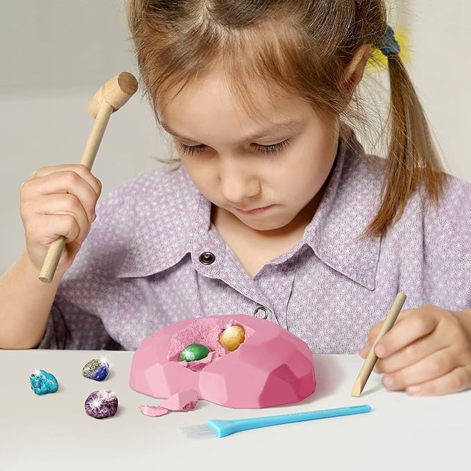 6PCS Gemstone Dig Kit for Kids – Dig Up Amethyst, Lapis Lazuli, Citrine, Red Jasper, Aventurine & Turquoise – DIY Jewelry Making STEM Science Kit Gift for Girls and Boys Ages 6+