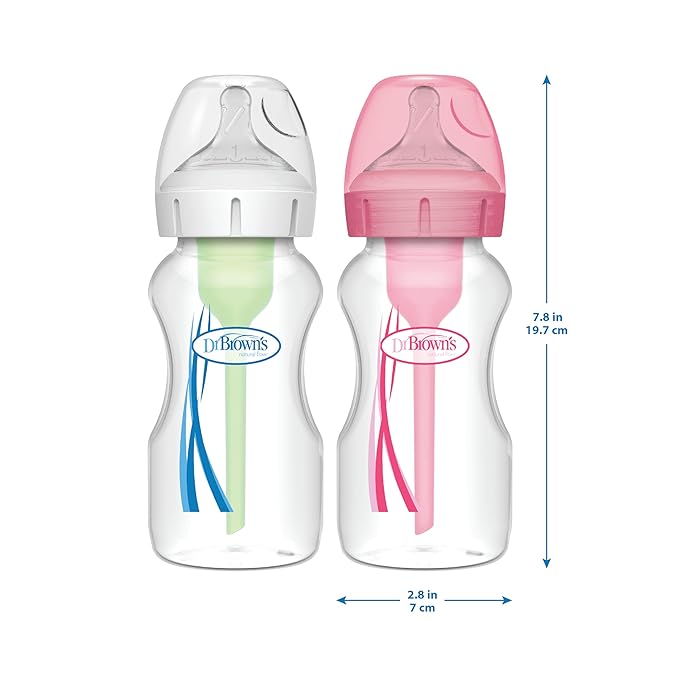 Dr. Brown's Natural Flow Anti-Colic Options+Wide-Neck Baby Bottle,9 oz/270 mL,Level 1 Nipple,1-Pack,0m+