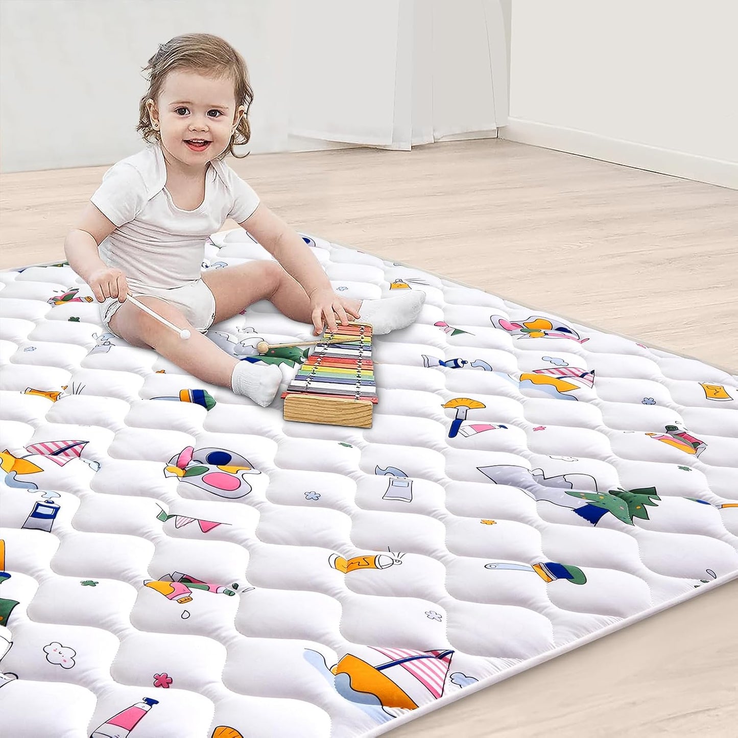 Vibe bear High-Density Foam Baby Play Mat,47x47 Inches Thicken One-Piece Infants Crawling Mat,Comfortable and Soft Baby Playmat,Non Slip Washable Floor Mat for Babies,Infants,Toddlers