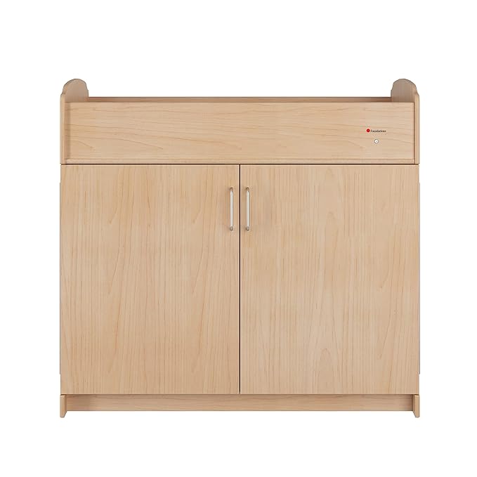 Foundations Serenity Daycare Changing Table with Storage Cubbies, Durable Wood Construction, Built-in Shelving for Ample Storage, Adjustable Safety Strap, Includes 1” Foam Mattress Pad (Natural)