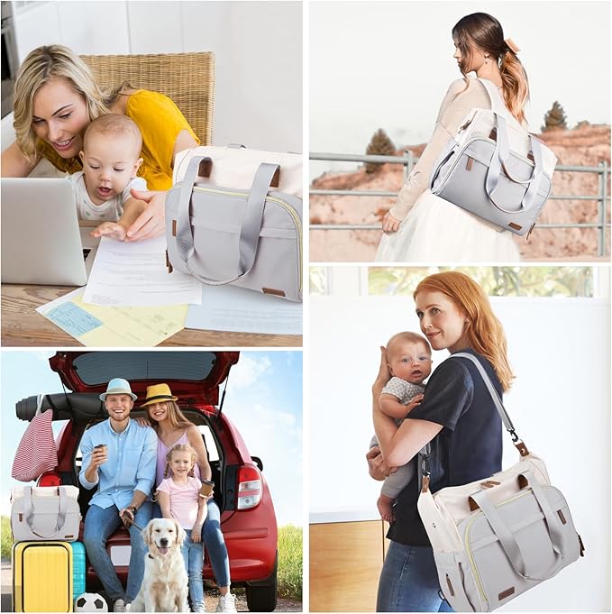 Diaper Bag Backpack, Mommy Travel Diaper Bag Tote with Shoulder Strap, Hospital Bag, Weekender Baby Bag for Mom