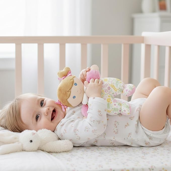 June Garden 9" My First Doll Blossom - Soft Plush Baby Doll - Pink Floral Outfit