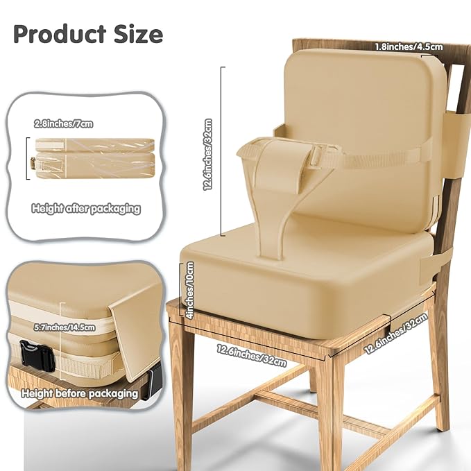Toddler Booster Seat for Dining Table,Booster Seat for Kitchen Chair with Extended Straps,2PCS Portable with Safety Buckles,Suitable for Kids Aged 3-12 in Restaurants