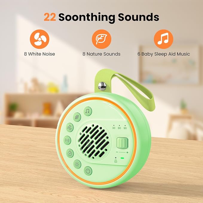 White Noise Machine Portable Sound Machine with 22 Soothing Sounds for Kids Adults, 4 Modes Night Light,3 Sleep Timer,Sound Therapy for Home Office Travel,Green