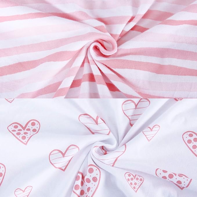 Bassinet Sheets Compatible with BIERUM Baby Bassinet Bedside Sleeper and Mika Micky Bedside Sleeper, (2 Pack), 100% Jersey Knit Cotton Fitted Sheets, Mild Pink Stripes and Hearts Print for Baby Girls