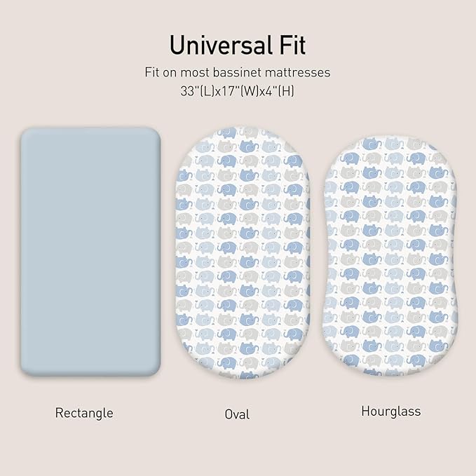Gllquen Baby Bassinet Sheets 2 Pack, 100% Organic Cotton Bassinet Fitted Sheets for Girls Boys, Soft & Breathable Unisex Baby Mattress Sheet for Standard Bassinets 33"x17"(Blue)