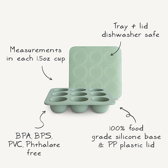 mushie Silicone Baby Food Freezer Tray with Lid | 9 Cups x 1.5oz | BPA Free Storage Container (Cambridge Blue)