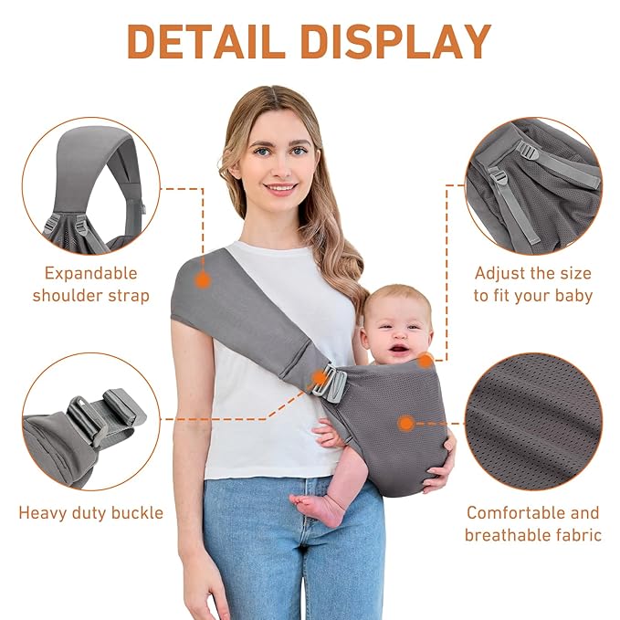 Baby Sling Carrier, Baby Carrier Newborn to Toddler, Mesh Toddler Carrier, Lightweight Breathable Summer Baby Wraps Carrier, Baby Carriers One Size Fits All (Dark Grey)
