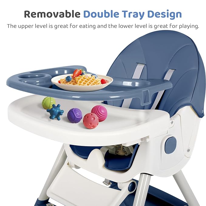 6-in-1 Foldable Baby High Chair for Babies & Toddlers – Adjustable Height & Recline, 5-Point Safety Harness, Removable Tray | Portable Highchair, Space-Saving & Easy Clean | Silla de Comer para Bebé