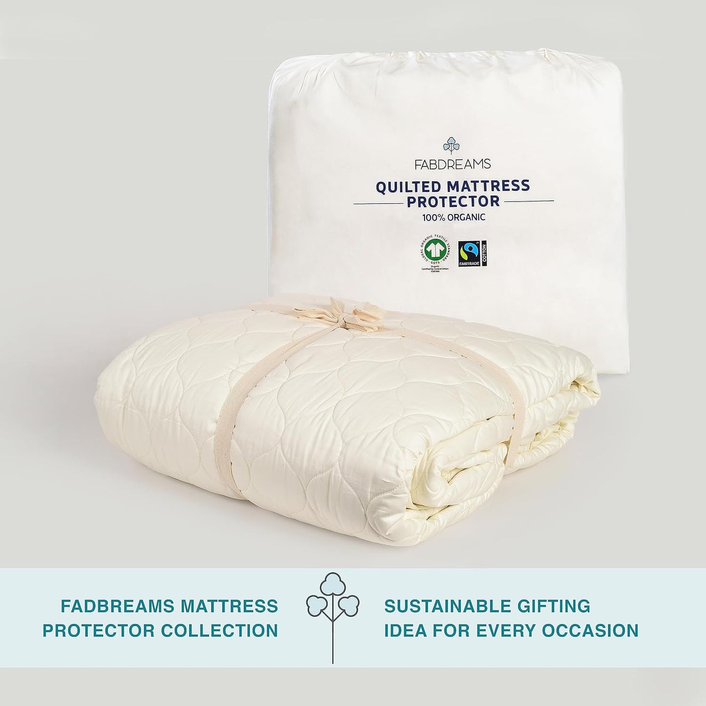 FABDREAMS Organic Quilted Mattress Protector Queen Size | Mattress Pad| Mattress Cover| Naturally Breathable | Noiseless| Fits up to 17" Deep Pocket| Temperature Regulating | Ivory