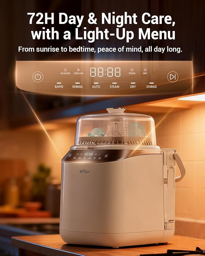 Bear Bottle Washer Pro, Baby Bottle Washer and Sterilizer and Dryer - All in One Machine for Bottles, Pump Parts & Baby Essentials with 90 Detergent Tablets - Effortless, Time-Saving