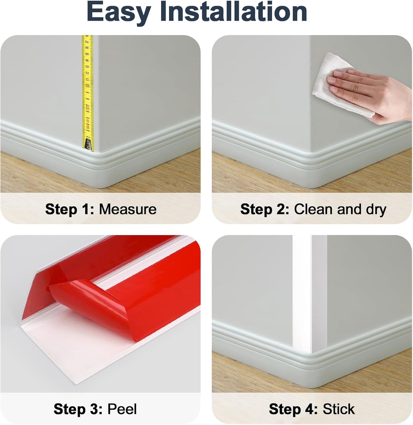 4PCS 45" White Metal Corner Protectors, Aluminum Self Adhesive Corner Guards, Metal Wall Edge Protector Strip, Furniture Corner Protectors, Wall Cabinet Baseboard Decoration 45" x 1"