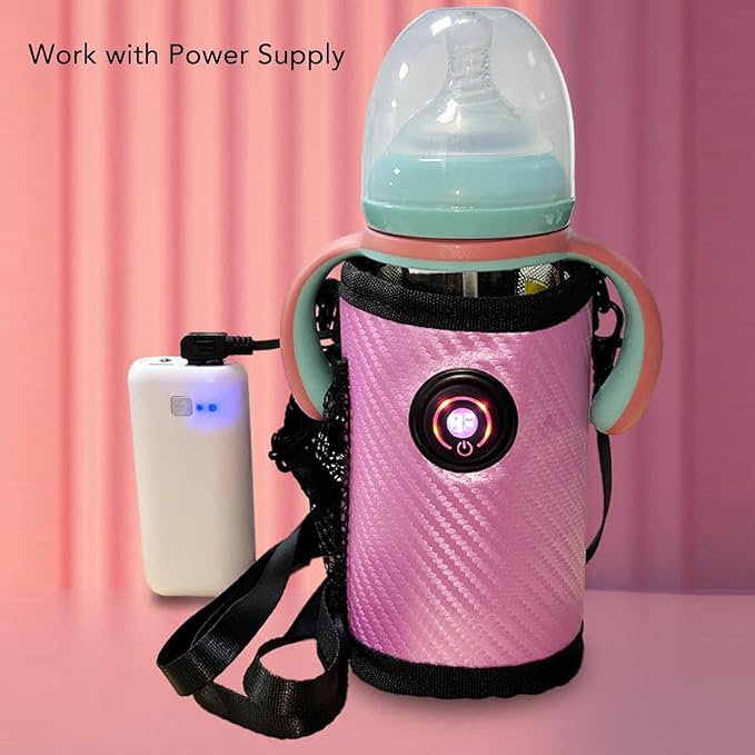 SIXRUN Baby Milk Bottle Warmer Bag, Portable Baby Bottle Heater with 23 Levels of Temperature Control (Rose Red)
