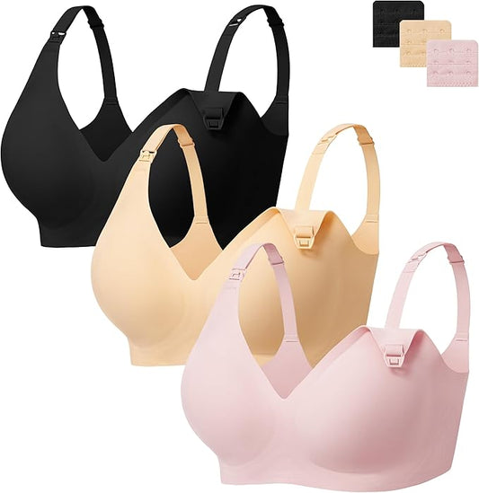 Angelhood 3 Pack Nursing Bras for Breastfeeding Seamless Pregnancy Maternity Bra Wireless Sleep Bralette with Extenders