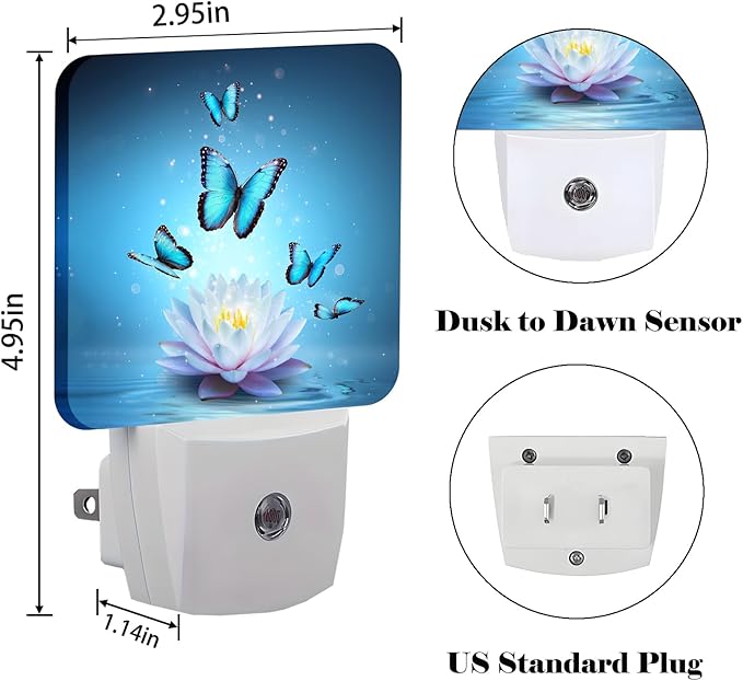 Zen Lotus and Butterfly Night Light,Plug Into Wall with Dusk to Dawn Light Sensors, Warm Nightlights for Bedroom, Bathroom, Hallway, Kitchen, Gifts Ideal for Boys Girls Women Men