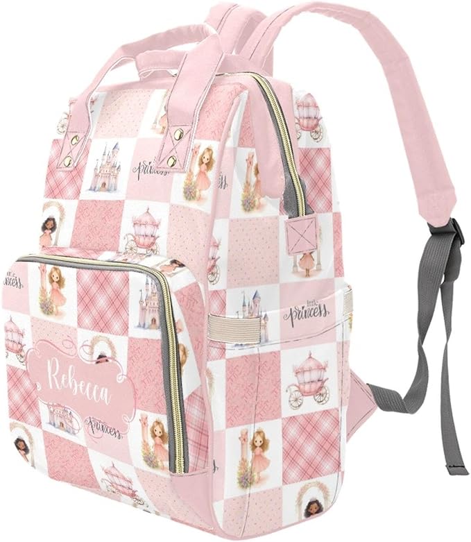 Custom Princess Baby Diaper Bag with Name – Personalized Nursing Travel Tote Backpack for Mom or Dad, Custom Name Baby Daypack Gift