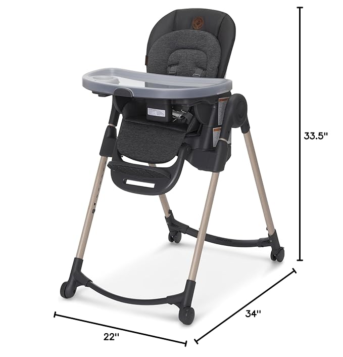 Maxi-Cosi Minla 6-in-1 High Chair for Babies & Toddlers, Portable Foldable Highchair, EcoCare Fabric, 9 Heights, 5 Reclines, 4 Tray Positions, Classic Graphite