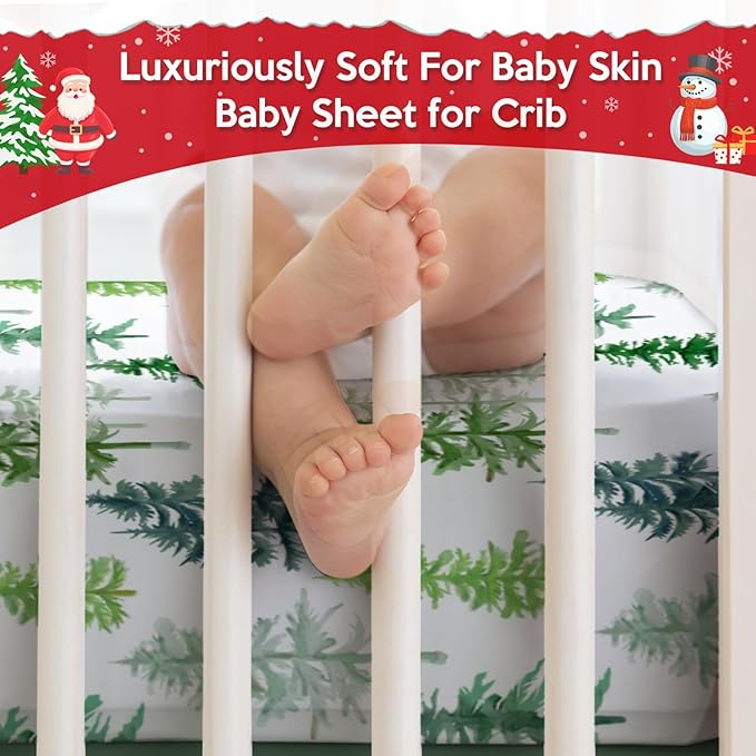 Watercolor Pine Trees Baby Crib Sheets 52''x28'' Winter Green Pines Snug Fitted Crib Mattress Cover for Boy Girl Soft Nursery Baby Bed Sheets for Standard Crib and Toddler Mattresses