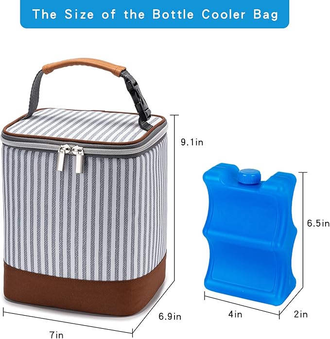 Breast Milk Cooler Bag with Ice Pack Fits 4 Baby Bottles Up to 9 Ounce, Baby Bottle Bag Great for Nursing Mom Daycare, Strap
