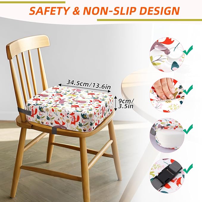 Zicac Portable Seat Cushion Washable with Non-Slip Bottom, Detachable Strong Support Cushion for Toddler Kids Baby Infant (White Forest)