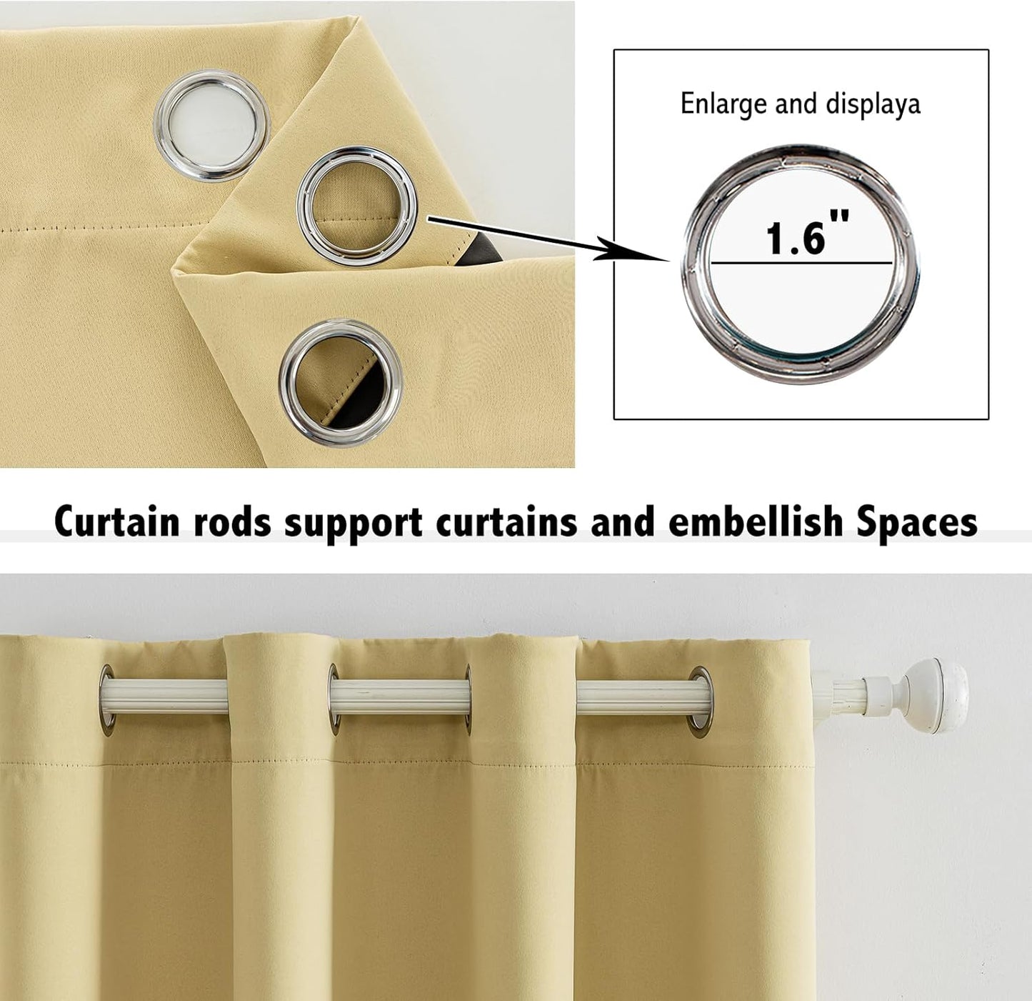 Anytime 100% Blackout Curtain Set, Thermal Insulated & Energy Efficiency Window Draperies for Guest Room, Full Shading Panels for Shift Worker and Light Sleepers（Beige, 2 Panels, 52W x 120L）